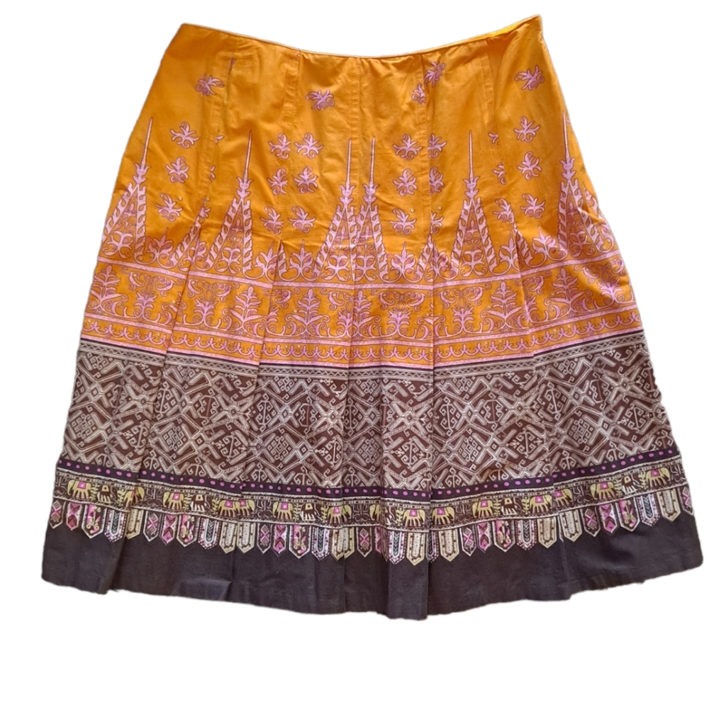 Tribal multicolored midi darted tier patterned skirt, made in Bulgaria